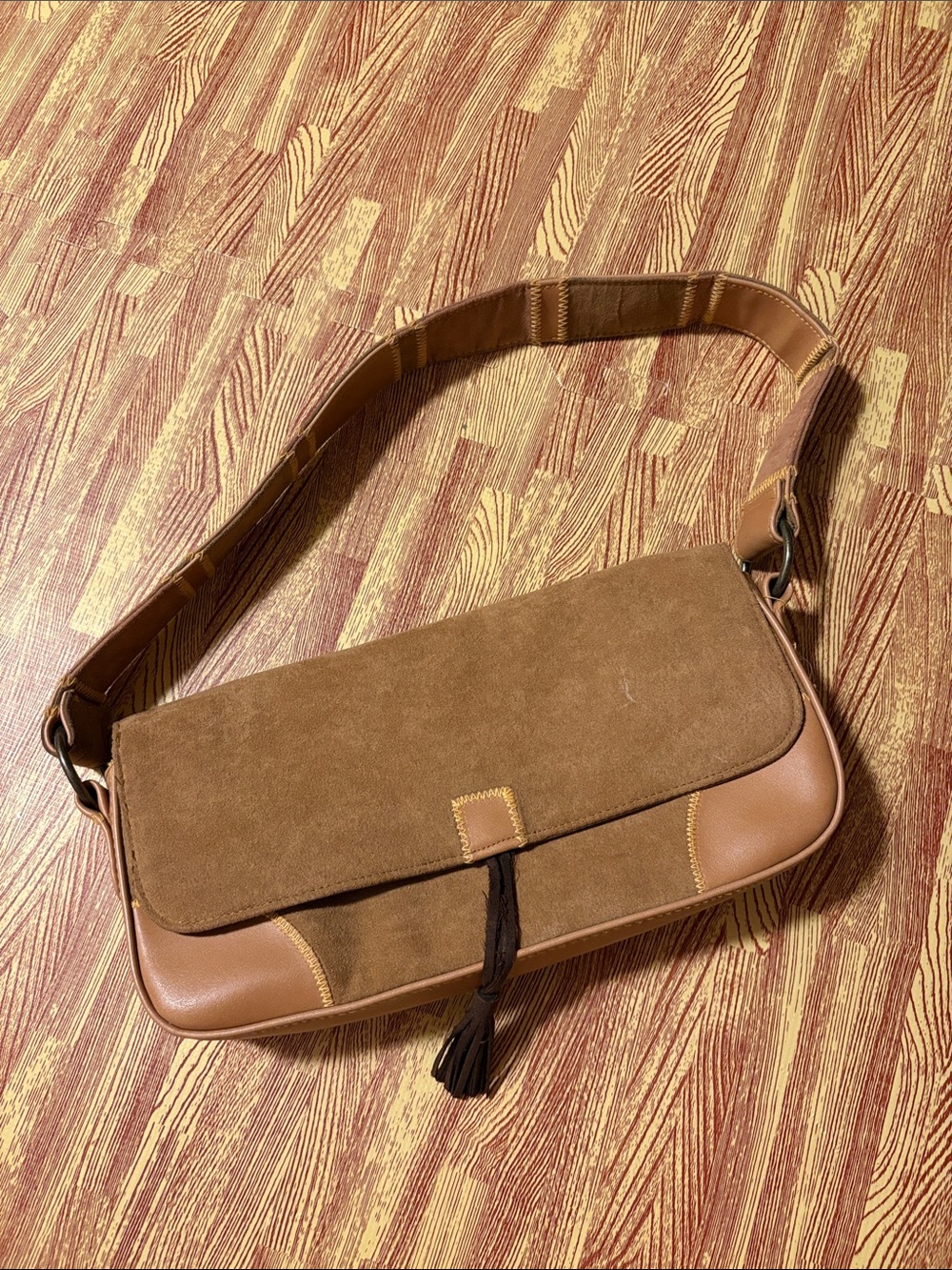 Tan Suede & Leather Shoulder Bag
